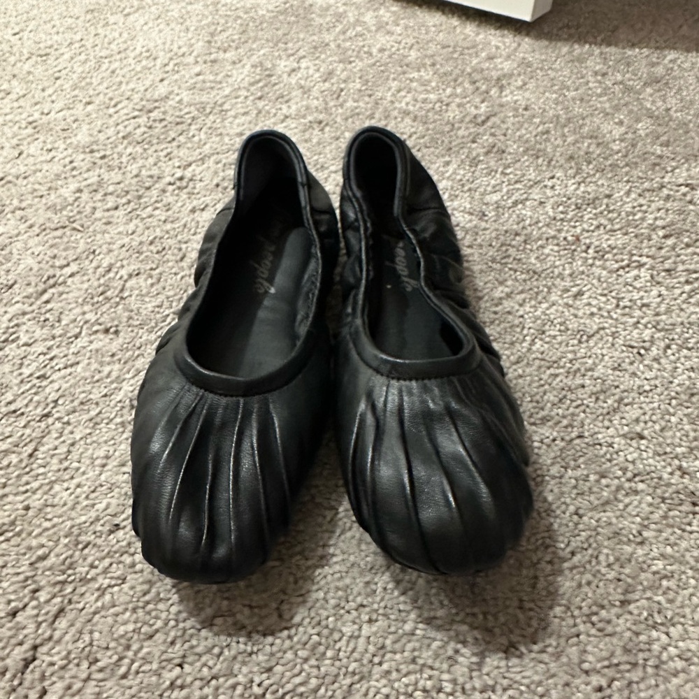 Free People Black Pleated Leather Ballet Flats